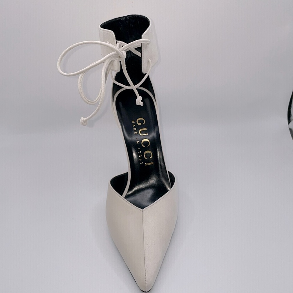 Gucci White Stiletto Heels with Ankle Strap